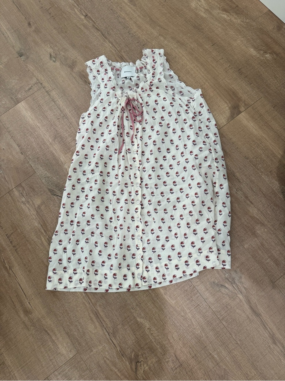 Children's Cream Nightgown with Pink Floral Dot Print - Picture 1 of 2